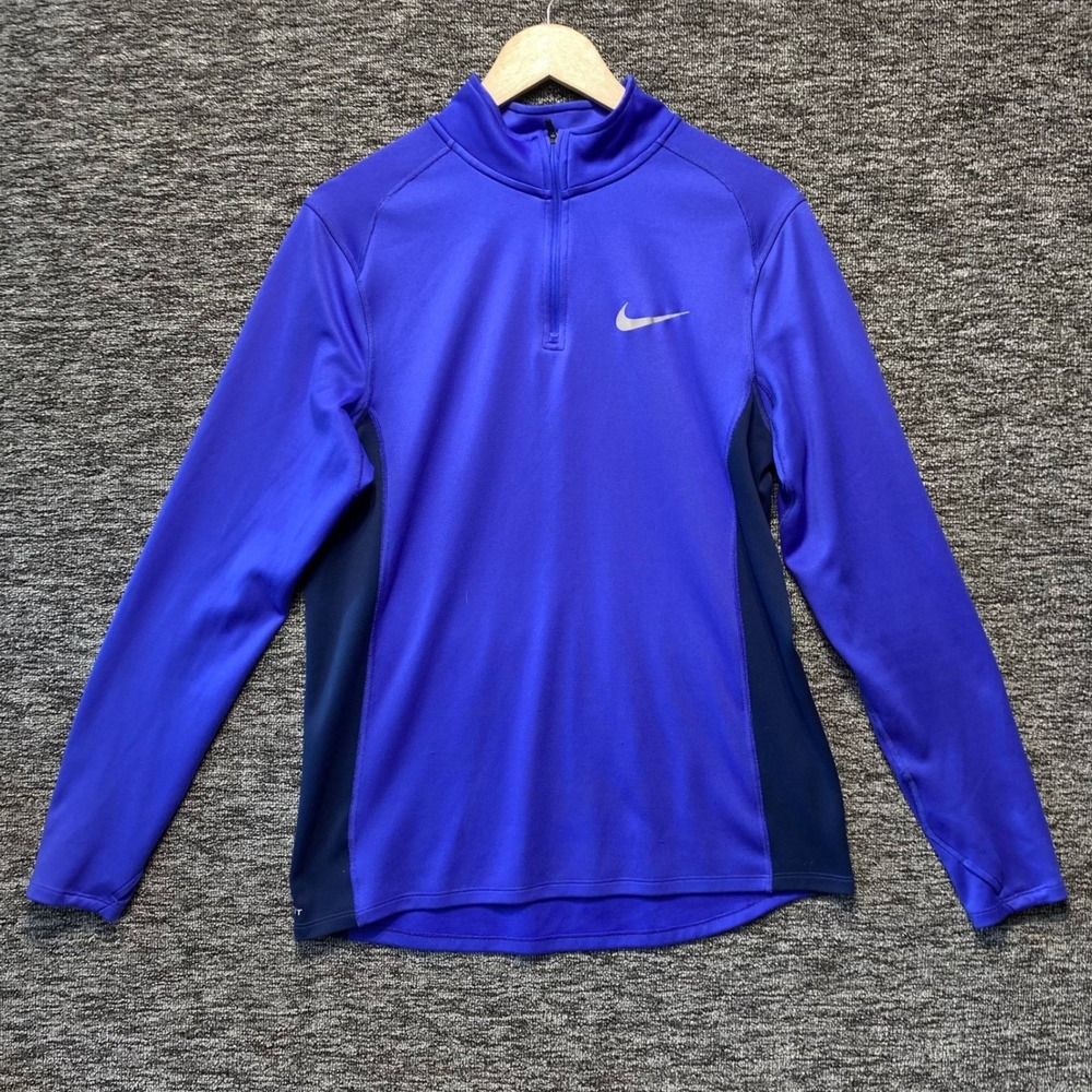 Nike Running Dri Fit Element Shirt Mens Large Blue 1/4 Pullover Long Sleeve Gym